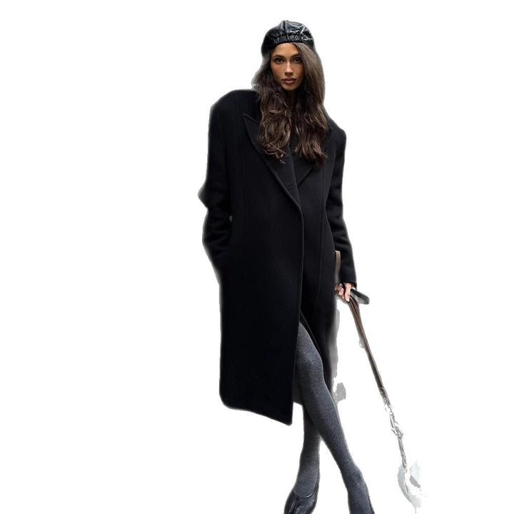 Women's Maxi Length Wool Blend Coat in Oversized Cocoon Cut with Distinctive Shoulder Line Amarae