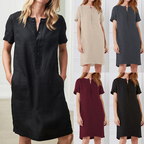 Shirt dress for women with practical pockets and button placket Amarae