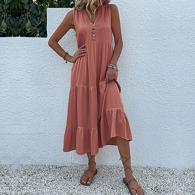 Lune London Women's Sleeveless Maxi Dress with Ruffle Detail