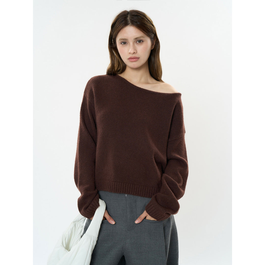 Women Soft Off-Shoulder Fine Knit Sweater with Dropped Shoulder Amarae