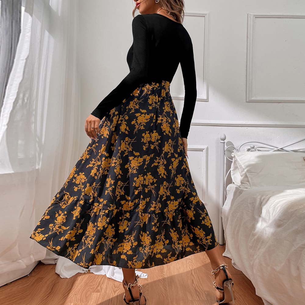 Robe maxi pour femme avec décolleté en V profond et jupe fleurie Chic & Stil