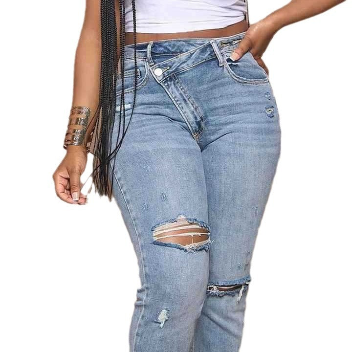 Women's ripped boyfriend jeans with high waist and casual look Chic & Stil