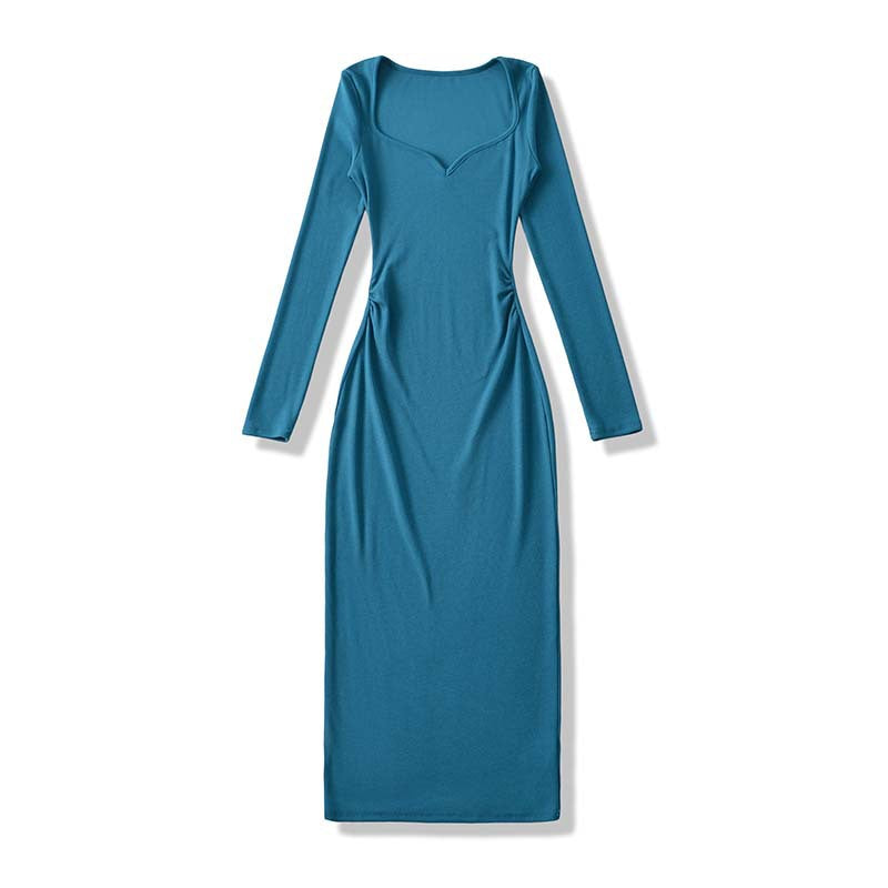 Ladies fitted midi dress with heart-shaped neckline and long sleeves Amarae