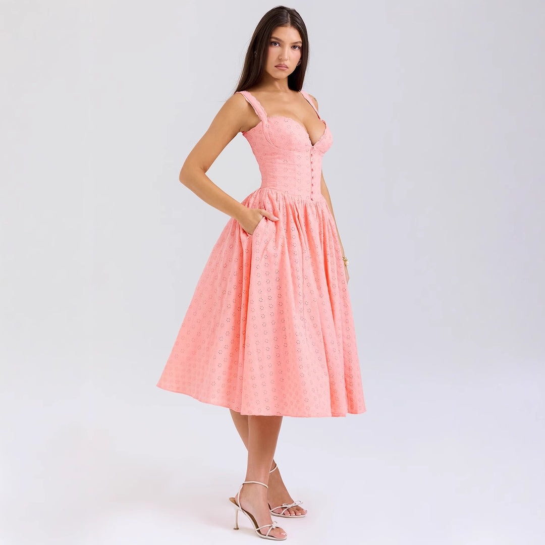 Women's A-line dress with peplum and lace appliqués Lune London