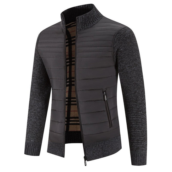 Quilted jacket for men with modern knit sleeves and a high collar Lune London