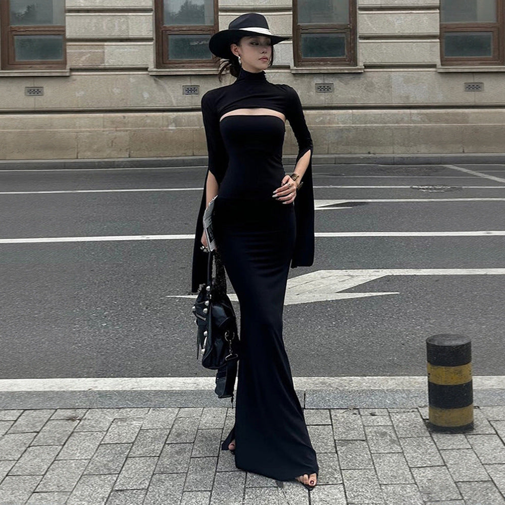 Robe maxi femme avec découpe asymétrique et élégantes manches bouffantes Chic & Stil