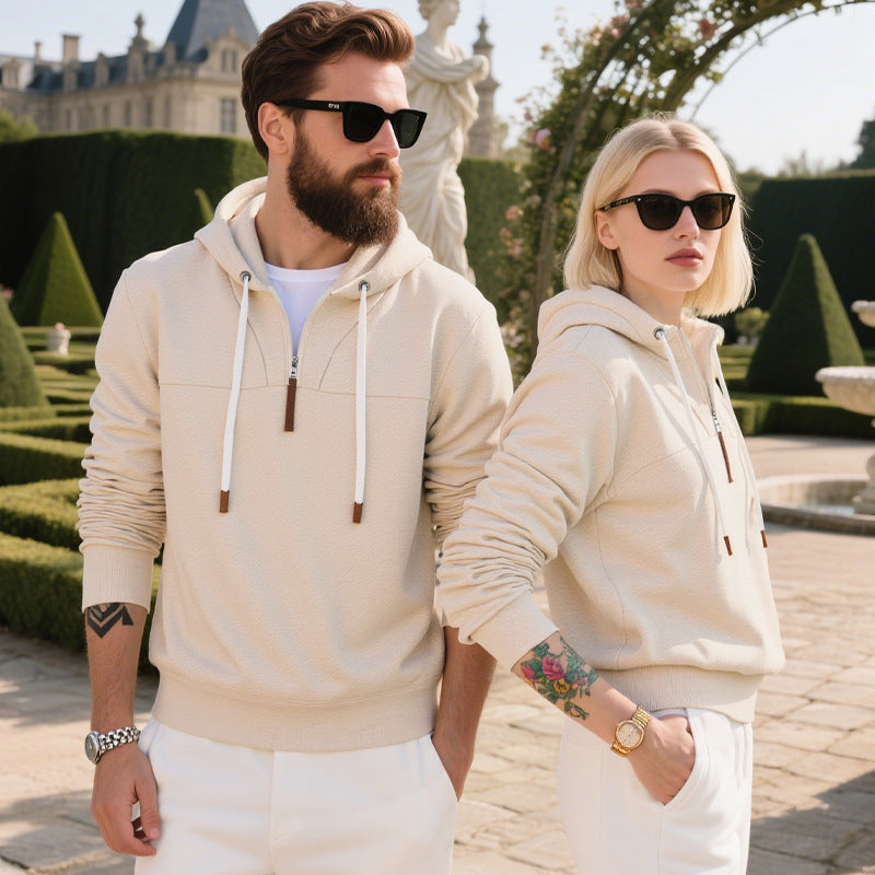 Men's trendy hoodie with textured fabric and practical zip details Lune London