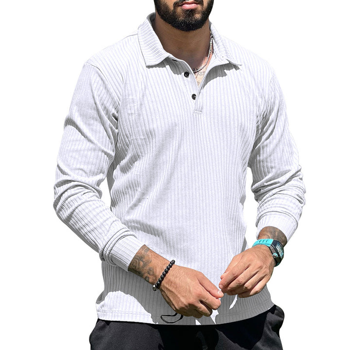 Long knit pullover for men with structured design and button placket Lune London