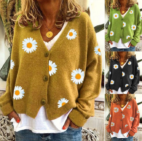 Women's knitted jacket with floral pattern and classic cut Amarae