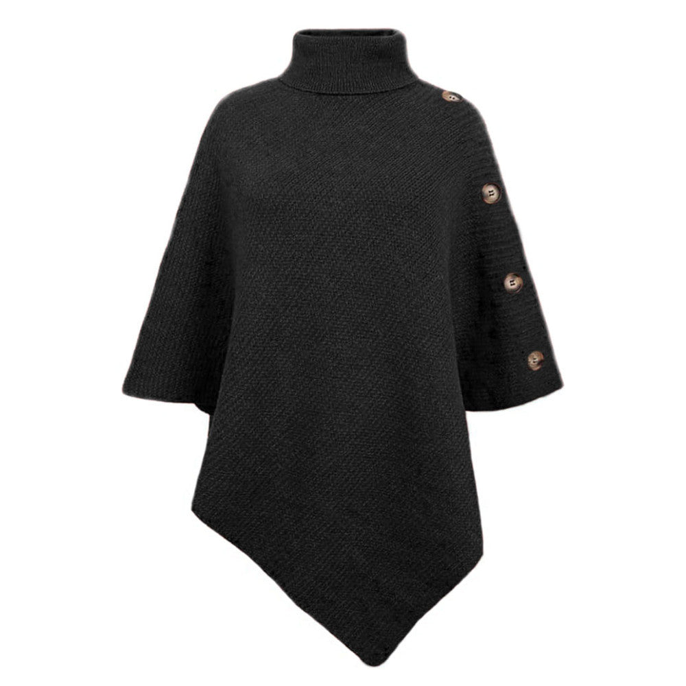 Ladies elegant poncho with high collar and decorative buttons Lune London