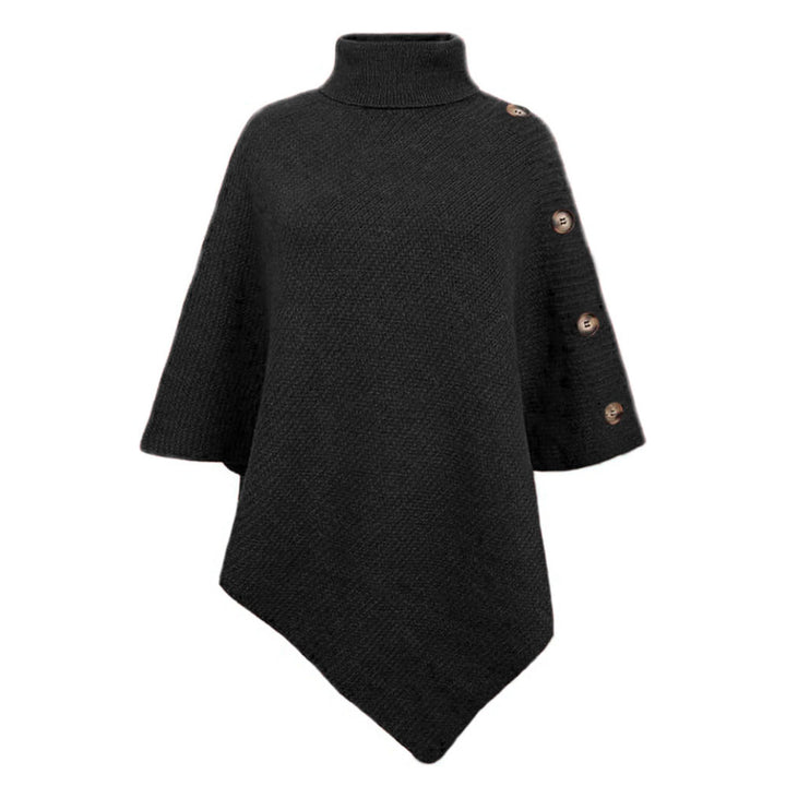 Ladies elegant poncho with high collar and decorative buttons Lune London
