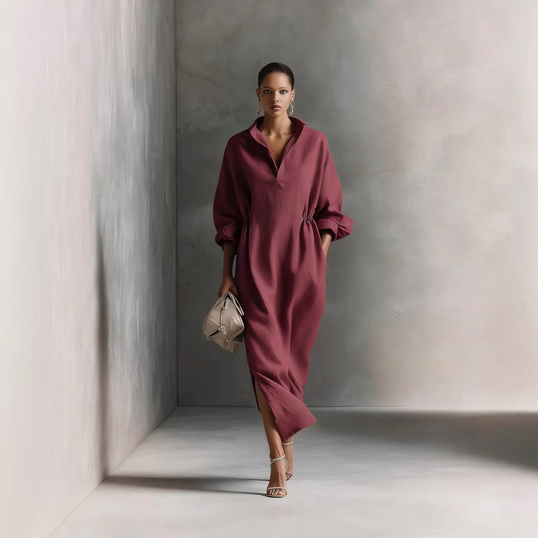 Women's stylish midi dress with tie belt and classic collar Lune London