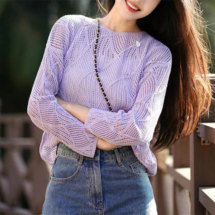 Aerial knit blouse for women with colorful pattern and applications Lune London