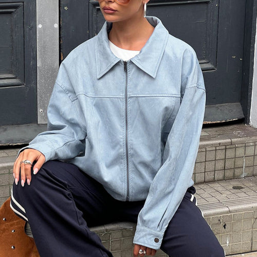 Casual synthetic leather jacket for women with oversized fit and modern zipper Amarae