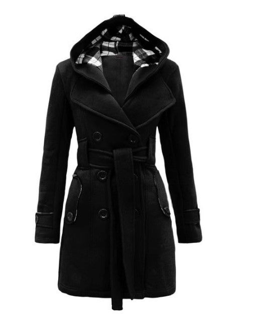 Manteau élégant pour dames avec capuche et motif à carreaux Chic & Stil