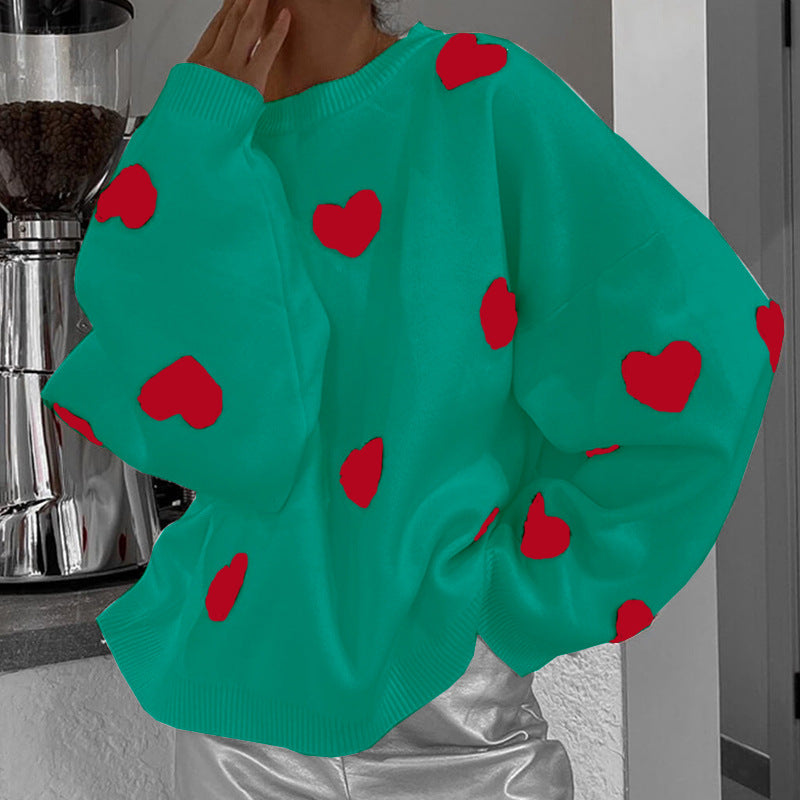 Women's sweater with heart-shaped patterns and casual cut Lune London