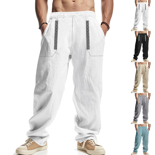 Casual linen cargo pants for men with practical side pockets and elastic waistband Amarae
