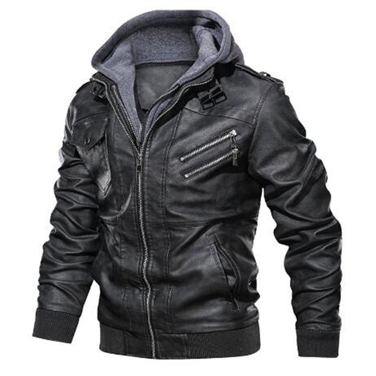 Leather jacket for men with detachable hood Lune London