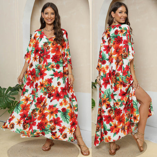 Chic Floral Print Women's Maxi Kaftan Dress