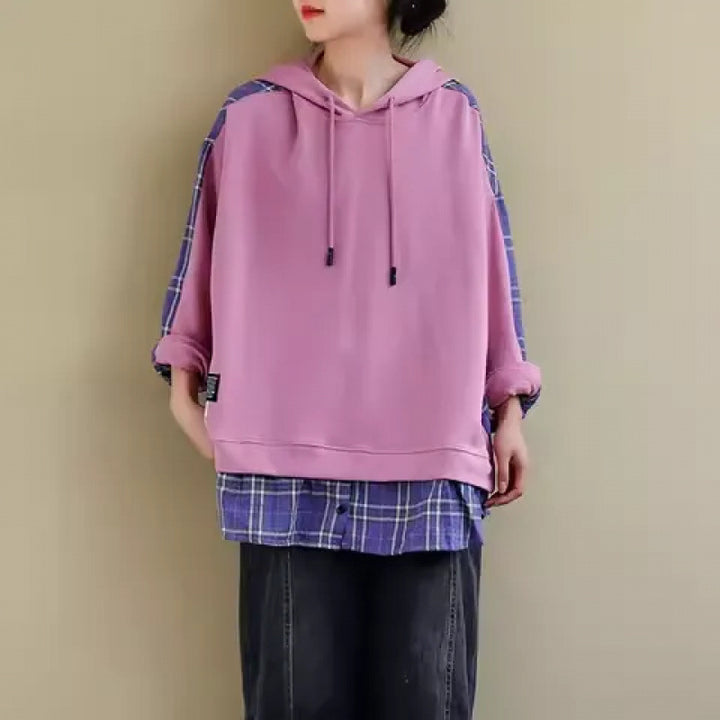 Women's hoodie with casual checkered appliqué and soft inner lining Chic & Stil