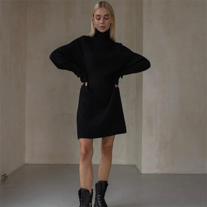 Knitted dress for women with high collar and long sleeves Lune London