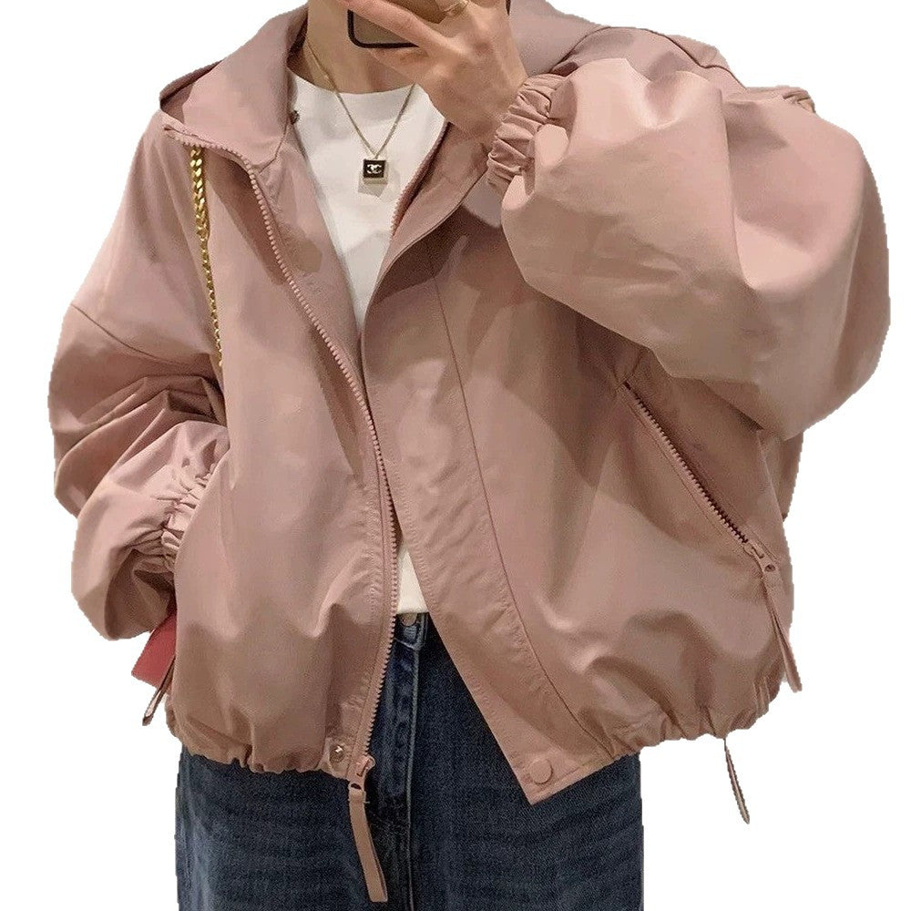 Women's oversized bomber-style hooded jacket with drawstring, elastic cuffs, and side zip pockets Amarae