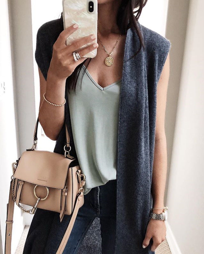 Women Open Cardigan with Casual Cut and Long Side Panels Lune London