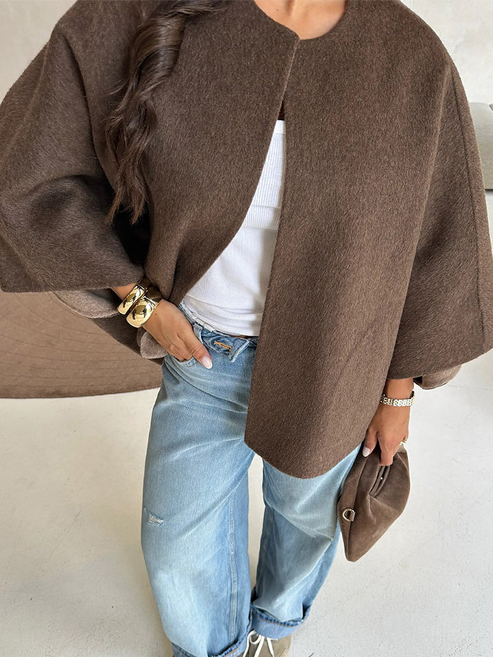Women's Short Wool Blend Cape Jacket with Oversized Trumpet Sleeves Amarae