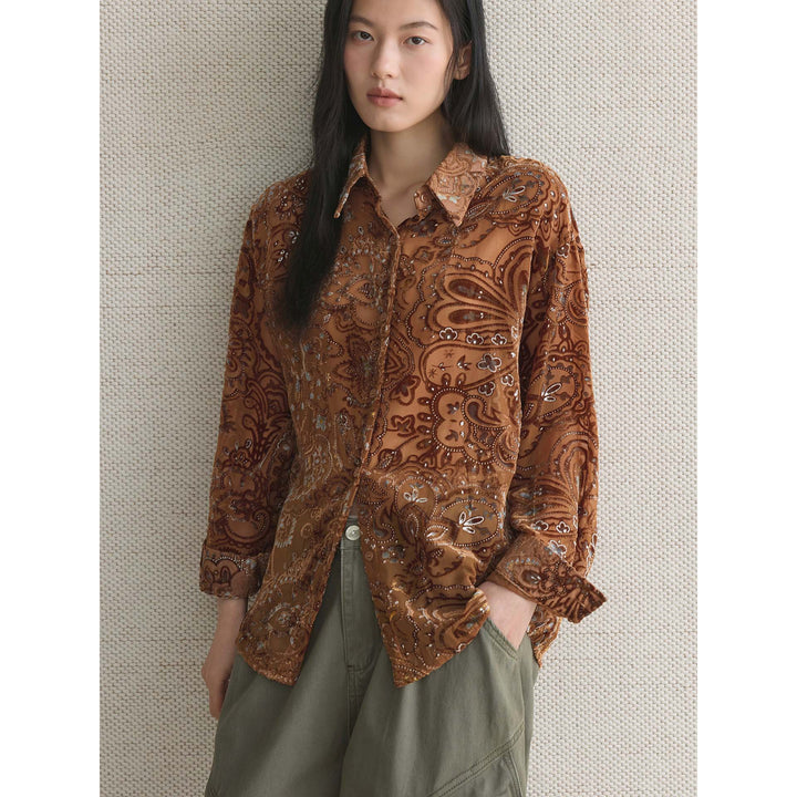 Ladies Embroidered Velvet Blouse with Paisley Pattern and Sequins Amarae