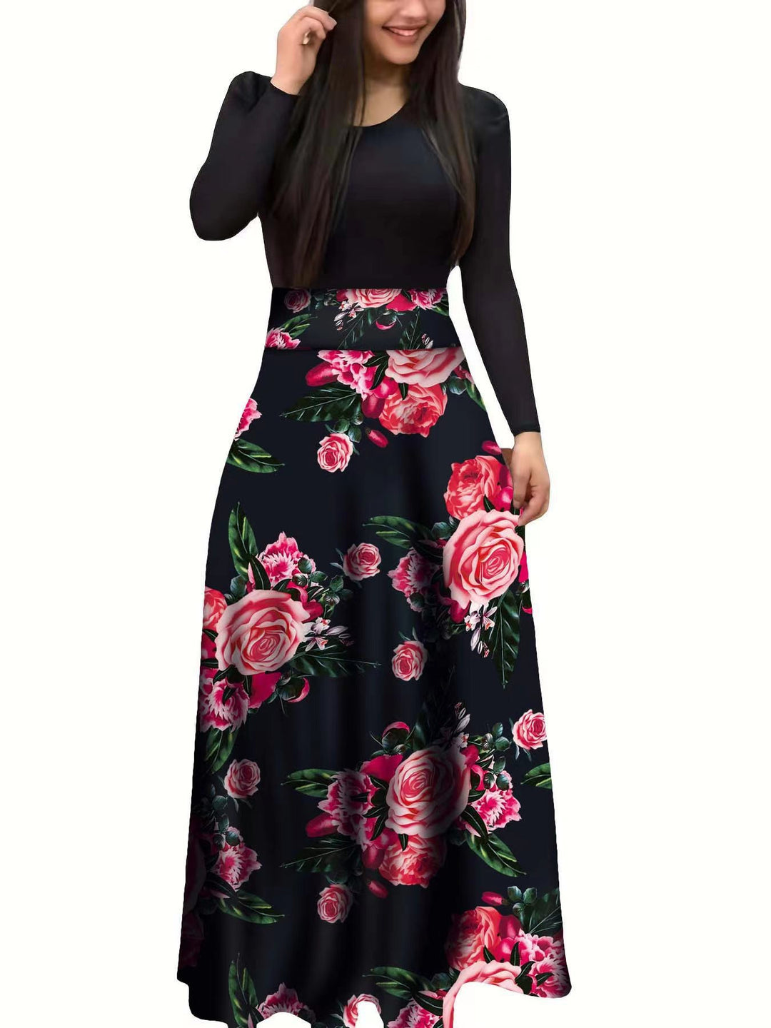 Women's Elegant Maxi Dress with Graphic Print and Flexible Waist Lune London