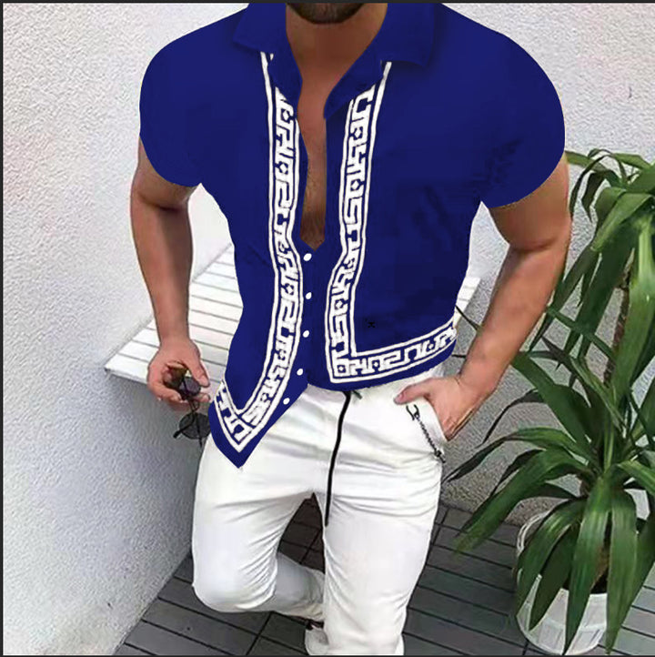 Amarae geometric short sleeve button-up shirt