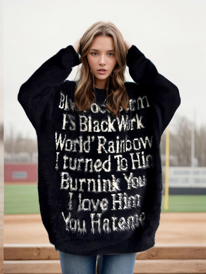 Elegant oversized sweater for women with creative inscription Lune London