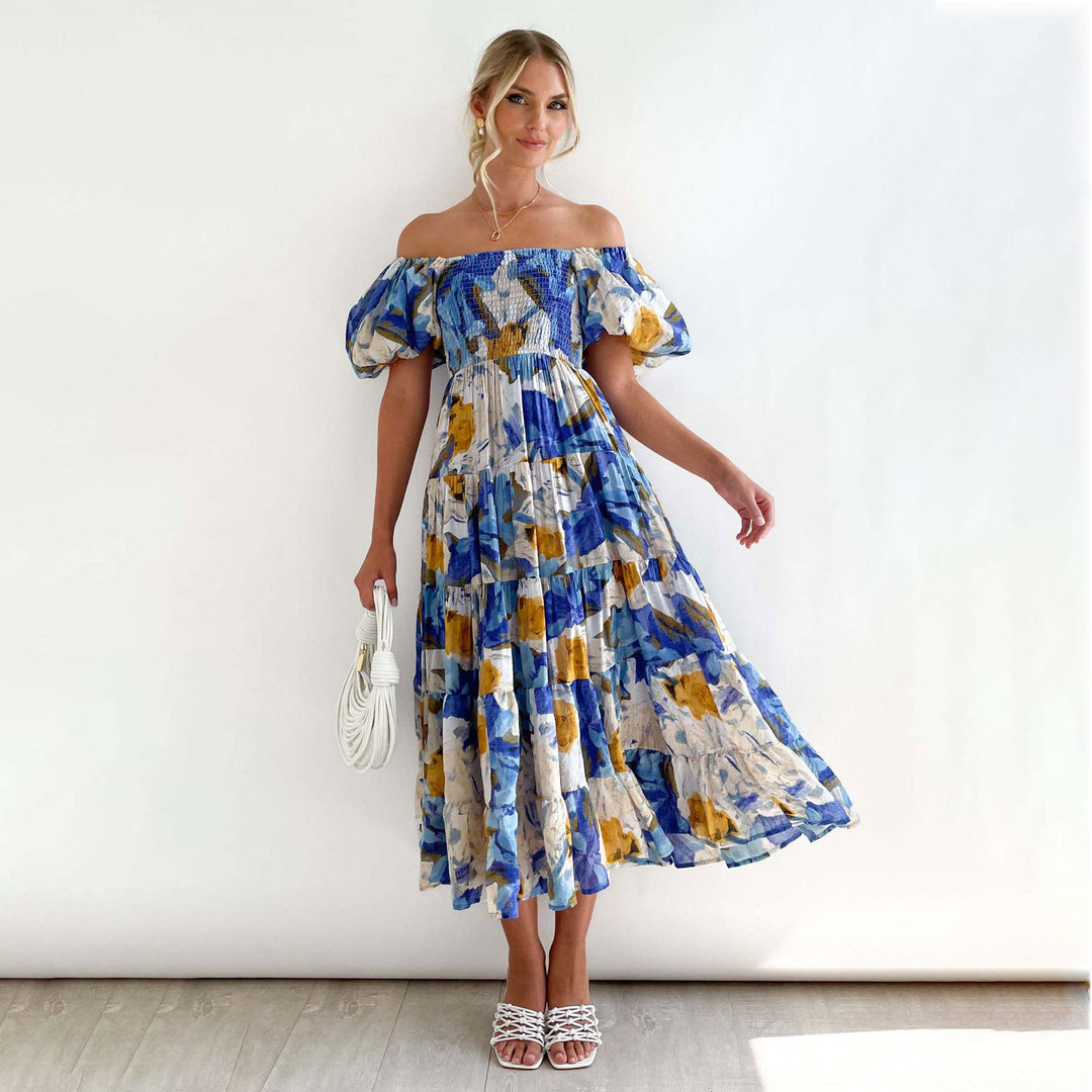 Ladies Floral Puff Sleeve Midi Dress Lune London