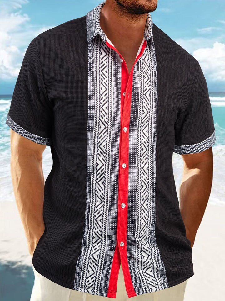 Casual short-sleeve shirt for men with geometric pattern and breathable texture Lune London