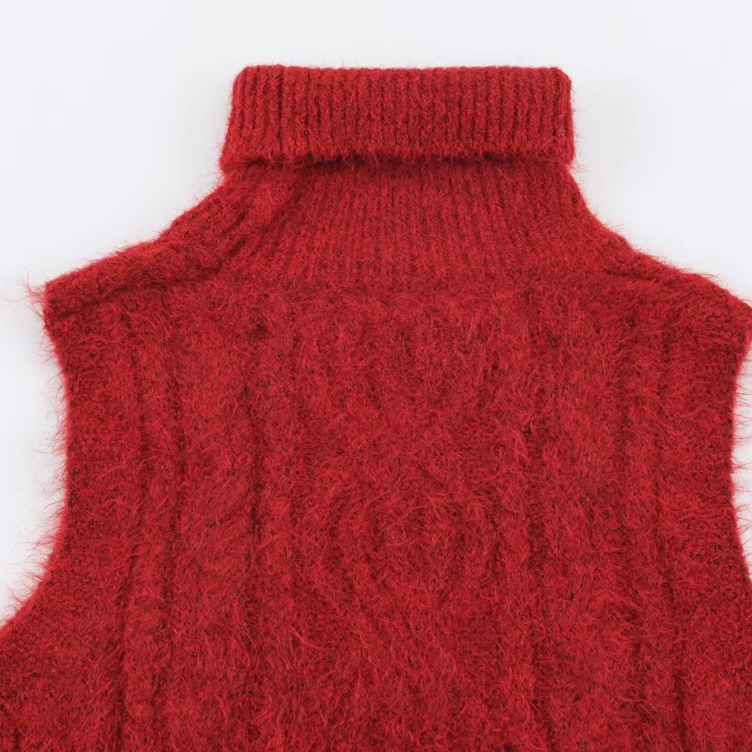 Women's Sleeveless Cable Knit Vest with Roll Neck and Ties Amarae