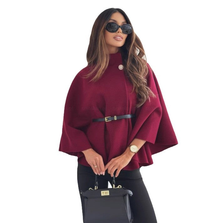 Elegant and fashionable women's cape-coat with textured fabric belt Lune London