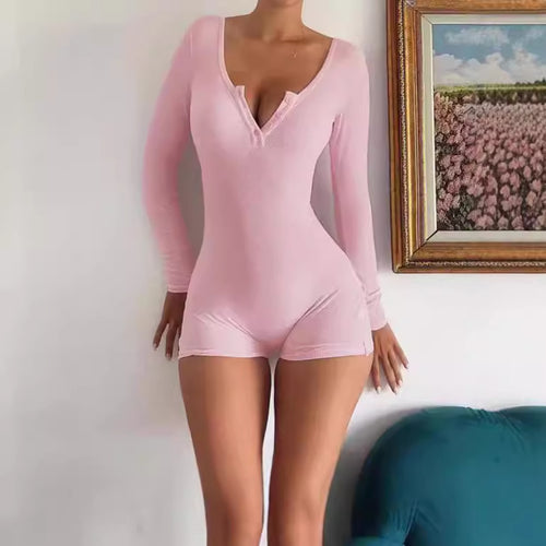 Ladies fitted body long sleeve jumpsuit with fine rib details Amarae
