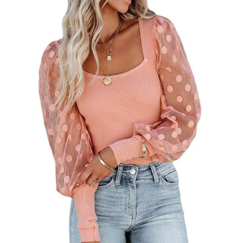 Ladies Trendy top with transparent puff sleeves Lune London