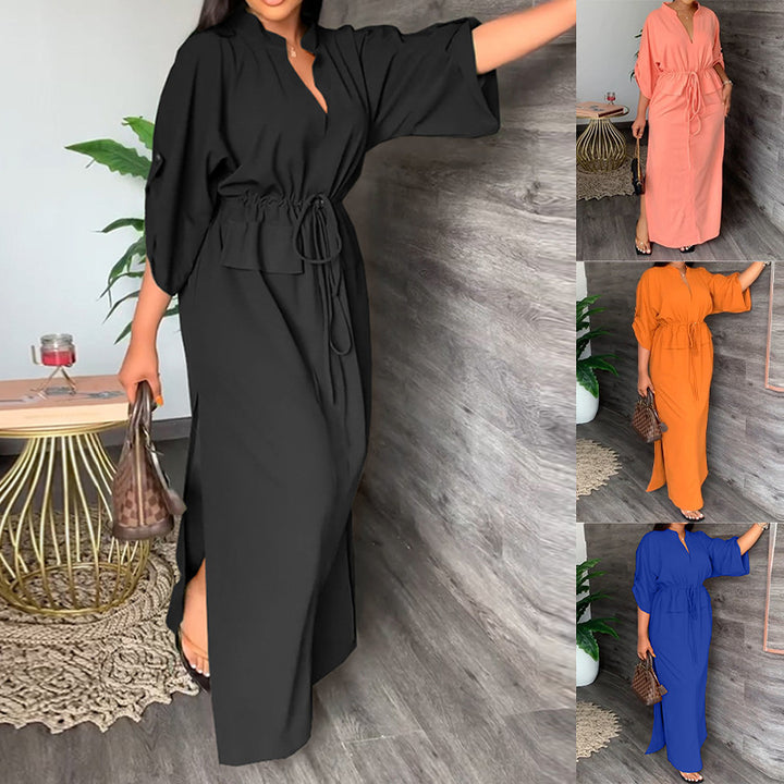 Robe maxi décontractée pour femmes avec ceinture et larges manches Chic & Stil