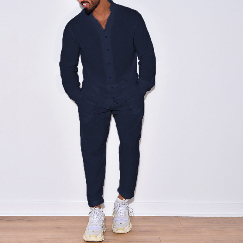 Men's casual linen set with button placket and elastic waistband Lune London