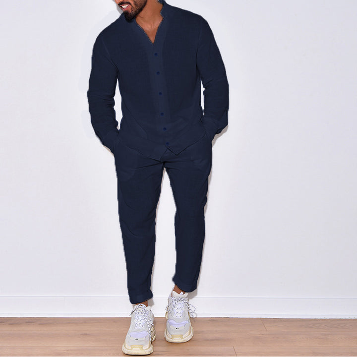 Men's casual linen set with button placket and elastic waistband Lune London