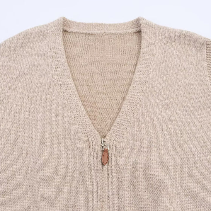 Women's knitted vest with full-length zipper and V-neck Amarae