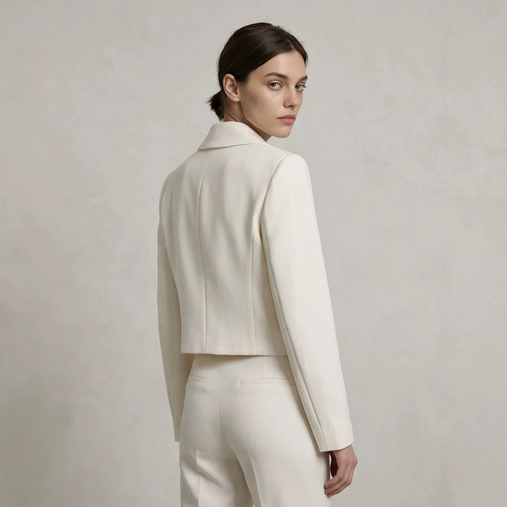 Women's Short Tailored Double-Breasted Shawl Collar Blazer with Emphasized Shoulder Area Amarae