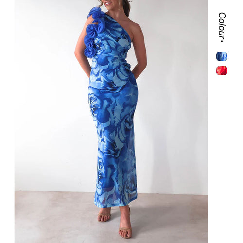 Women's Elegant Evening Dress with Asymmetrical Ruffle Design and Slim Cut