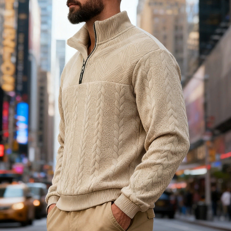 Fleece sweater for men with high collar and zipper Lune London