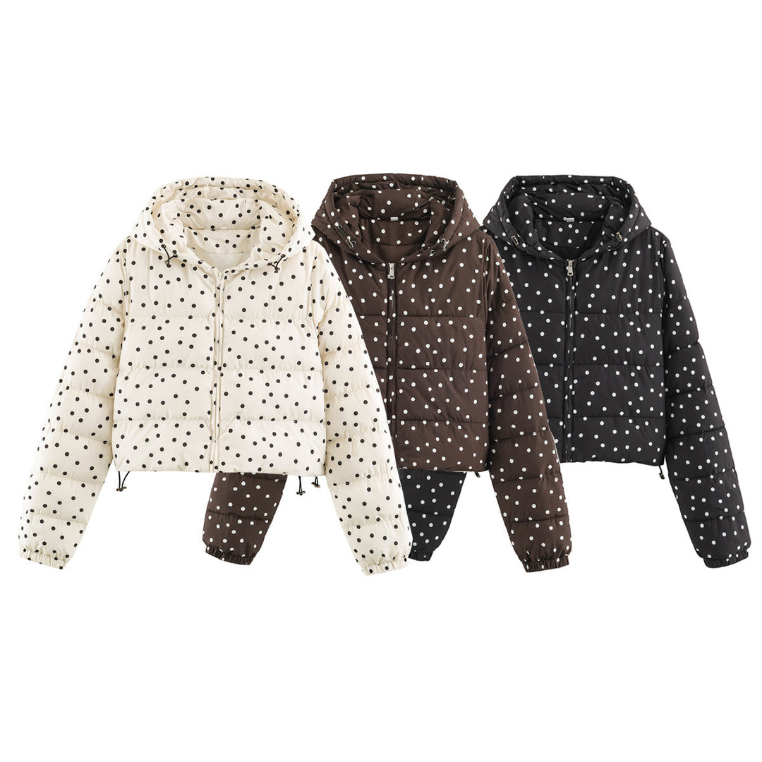Women's Padded Cropped Hooded Jacket with Polka Dot Pattern Amarae