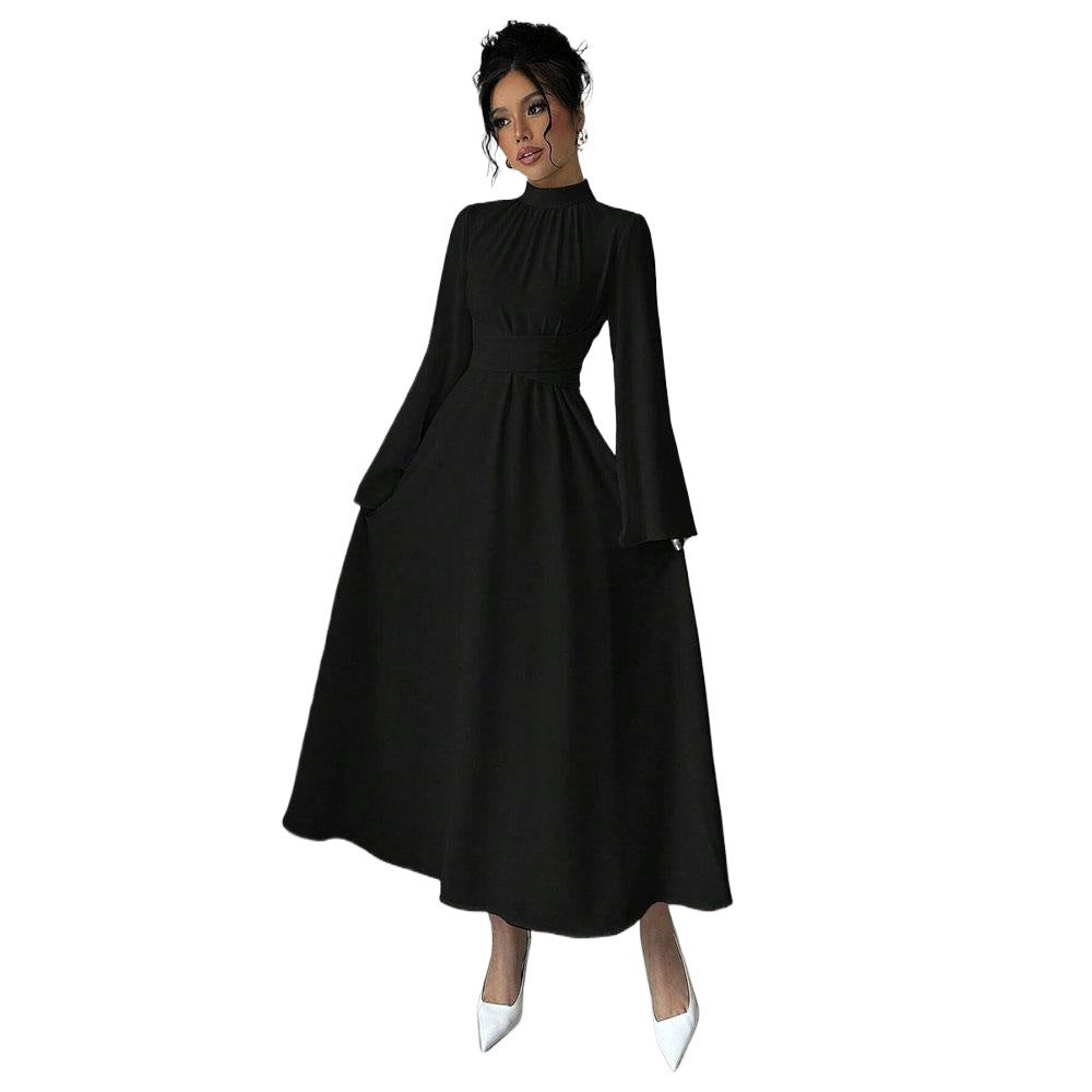 Robe maxi élégante pour femme avec manches fluides et col haut Chic & Stil