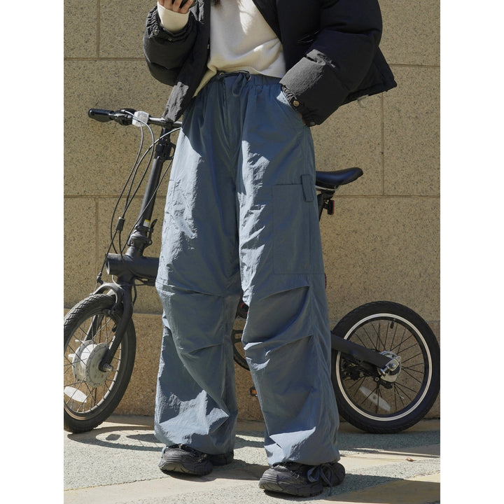 Women's Lightweight High-Waist Cargo Palazzo Pants with Drawstring and Utility Pockets Amarae