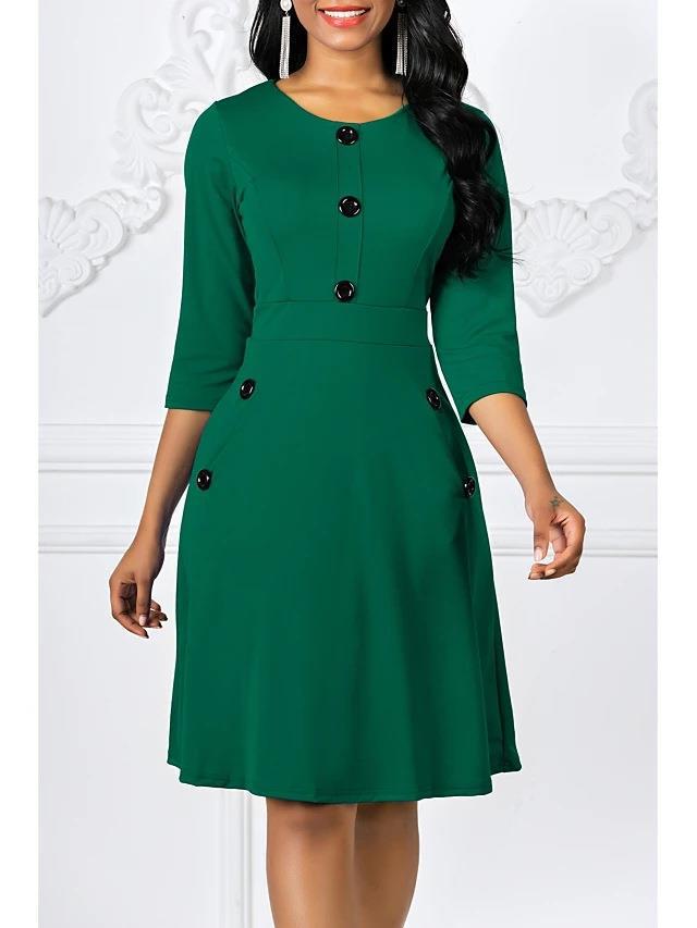 Classic three-quarter sleeve dress for women with buttoned details Lune London