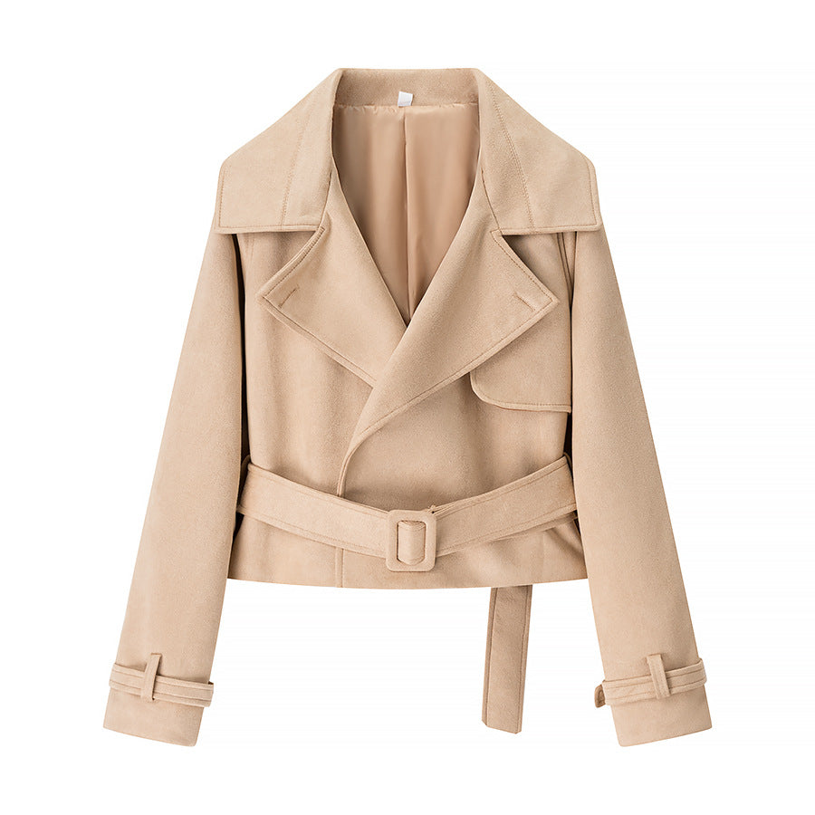 Elegant ladies faux leather jacket with belt Lune London